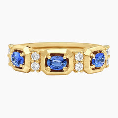 The Asteria Three-Stone Lab-Grown Sapphire & Moissanite Band Ring