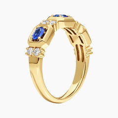 The Asteria Three-Stone Lab-Grown Sapphire & Moissanite Band Ring