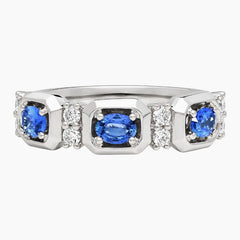 The Asteria Three-Stone Lab-Grown Sapphire & Moissanite Band Ring