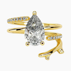 2 Carat Pear Cut Moissanite Multi-Row Statement Ring 18K Gold Finish