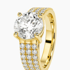Classic 4-Prong Round Moissanite Solitaire Ring with Pavé Band