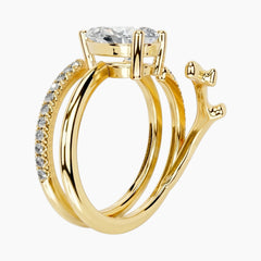 2 Carat Pear Cut Moissanite Multi-Row Statement Ring 18K Gold Finish
