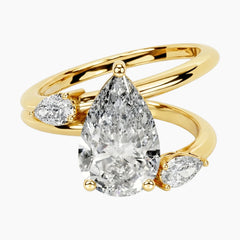 Eternal Teardrop Trio: 2ct Pear Moissanite Statement Ring in 18K Gold Plated