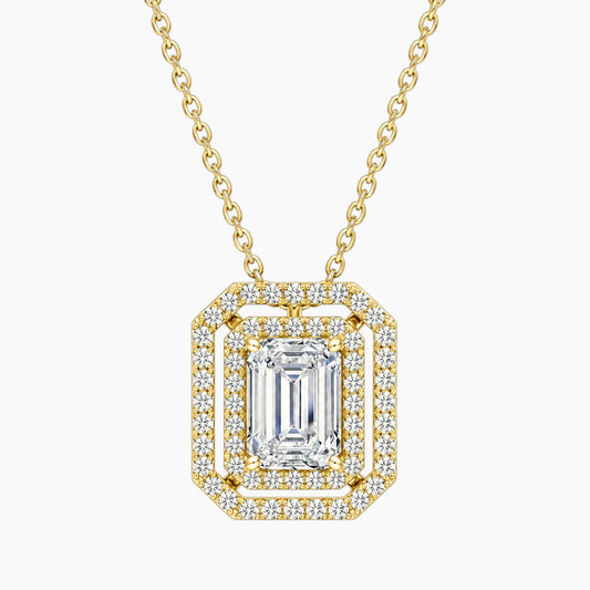 Aurélisse 1 Carat Emerald Moissanite Double Halo Necklace