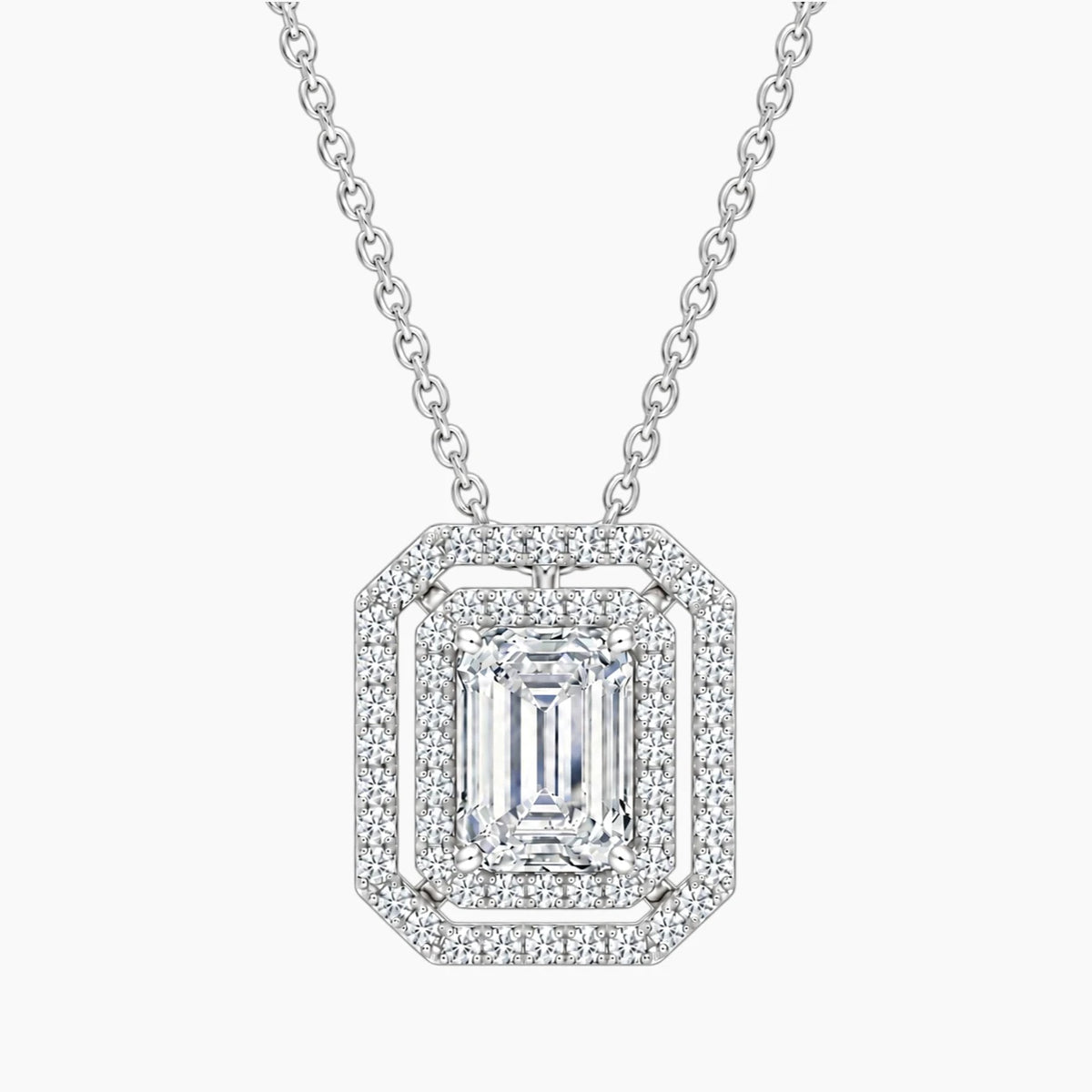 Aurélisse 1 Carat Emerald Moissanite Double Halo Necklace