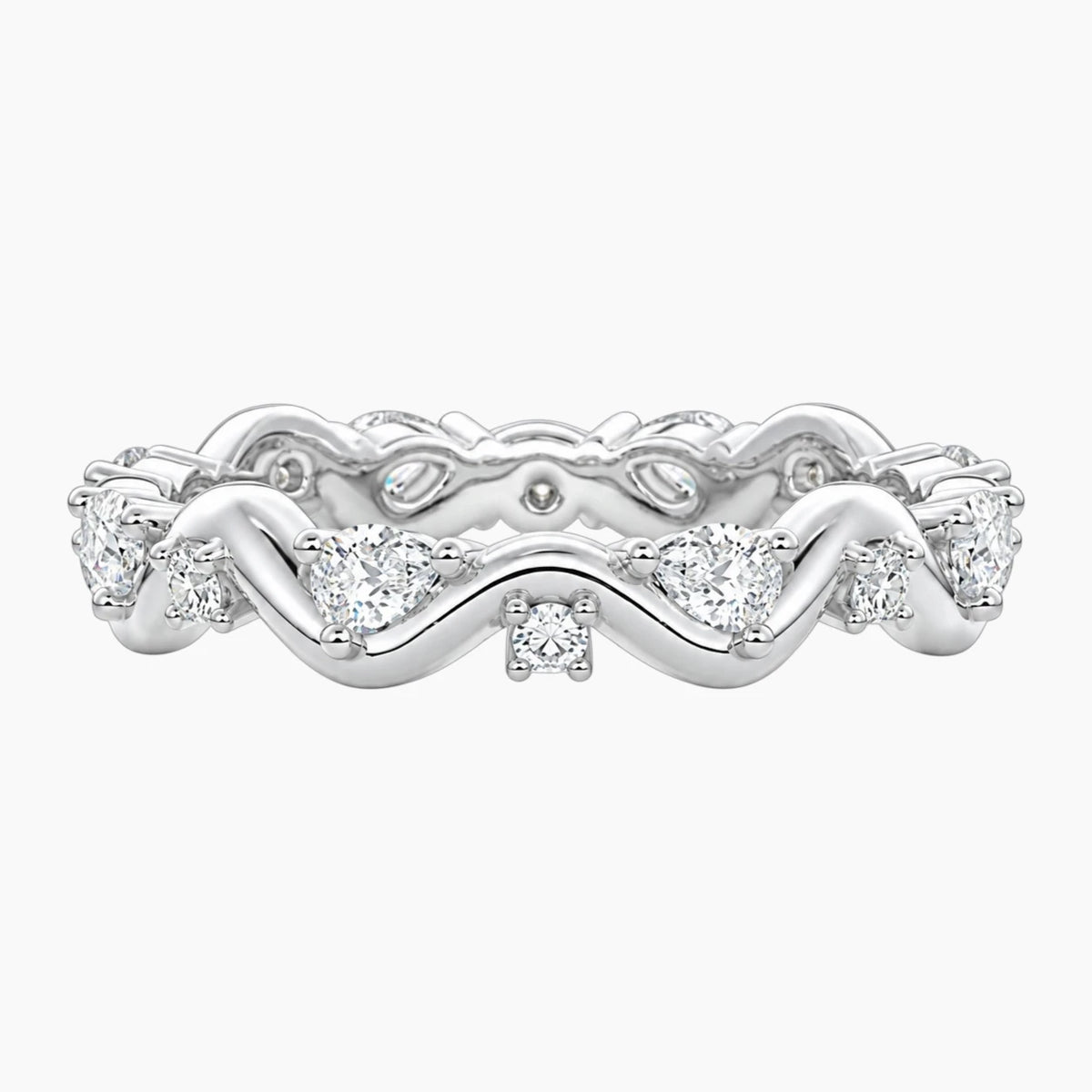 Ondélisse Pear & Round Moissanite Wave Eternity Band