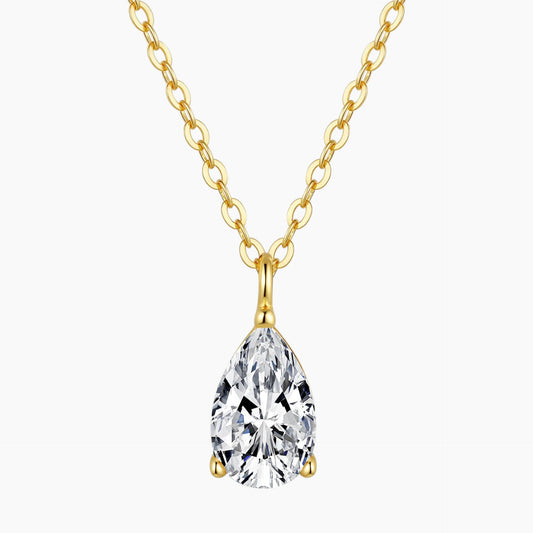 Brilliant Teardrop Moissanite Gold Solitaire Necklace