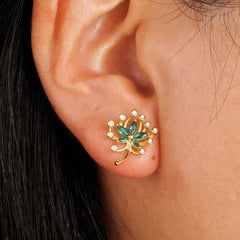 Green Flowers Moissanite Stud Earrings