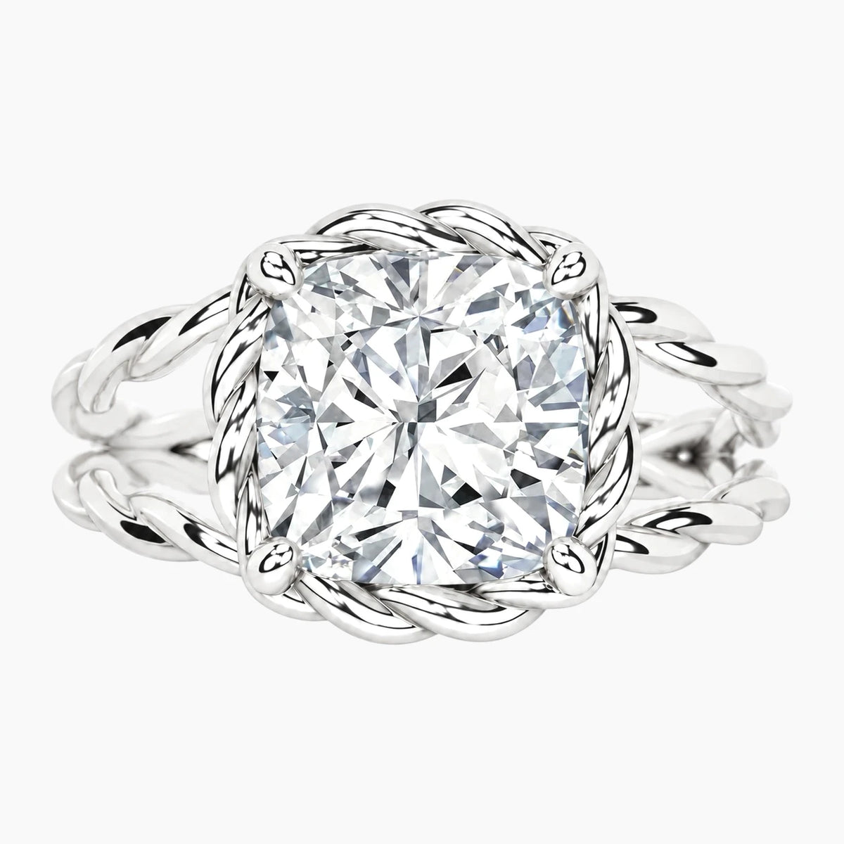Tressa 3.5 Carat Square Cushion Moissanite Twisted Rope Ring
