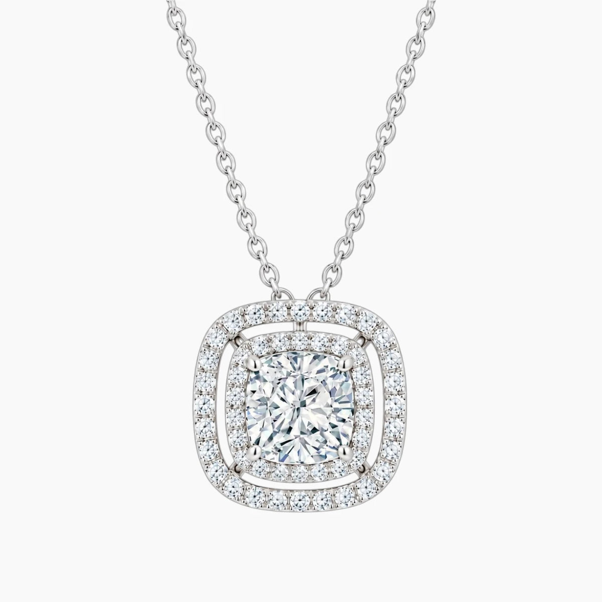 Aurélisse 1 Carat Square Cushion Moissanite Double Halo Necklace