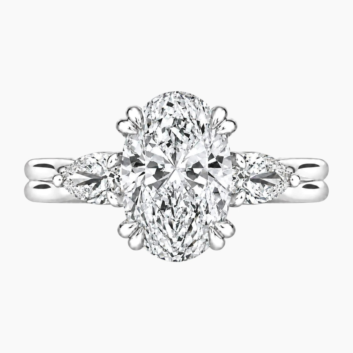 Vaelora 3 Carat Oval Three-Stone Double Band Moissanite Ring