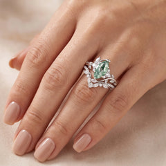 Lioravelle Marquise Moss Agate Enchanted Vine Ring Set