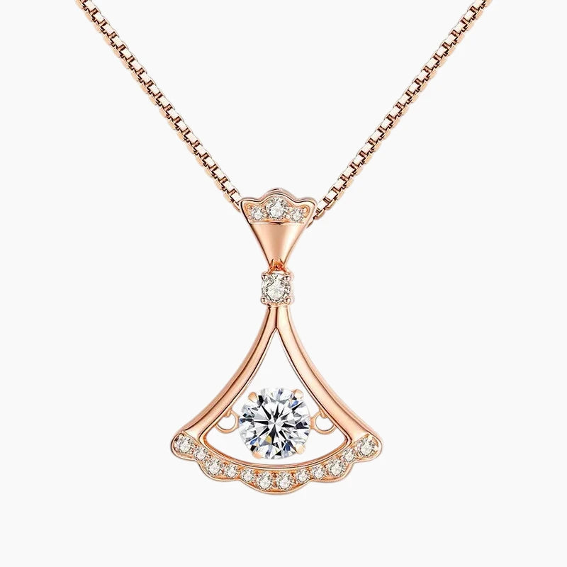 Rose gold moissanite pendant necklace with round brilliant stones and fan-shaped design