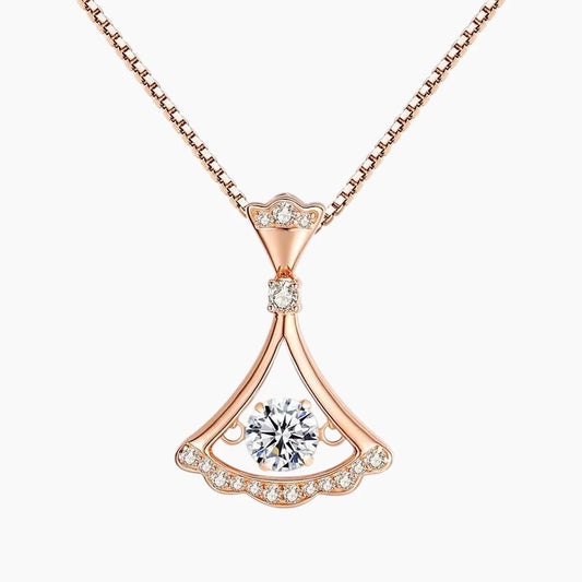 Rose gold moissanite pendant necklace with round brilliant stones and fan-shaped design