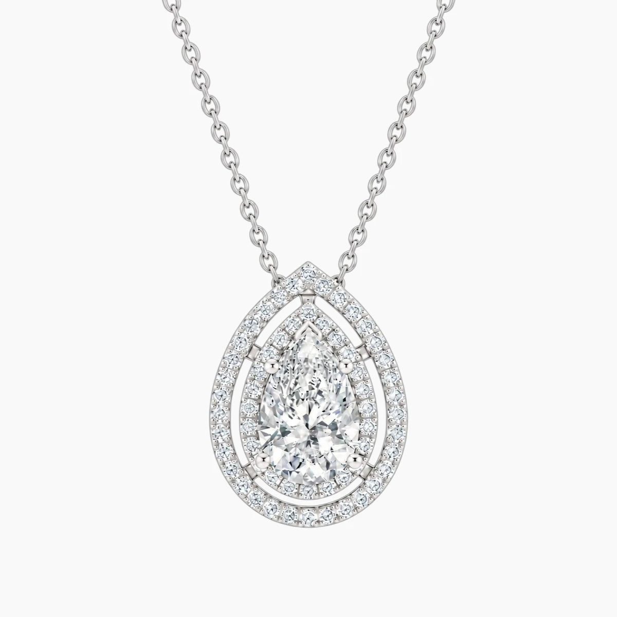 Aurélisse 1 Carat Pear Moissanite Double Halo Necklace