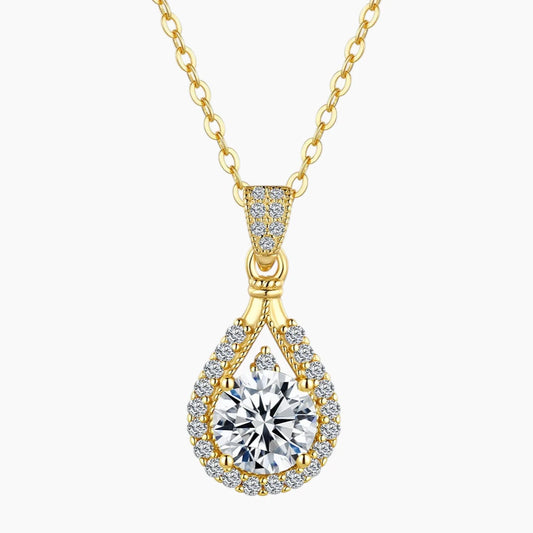 Majestic Pear Halo Brilliant Moissanite Necklace