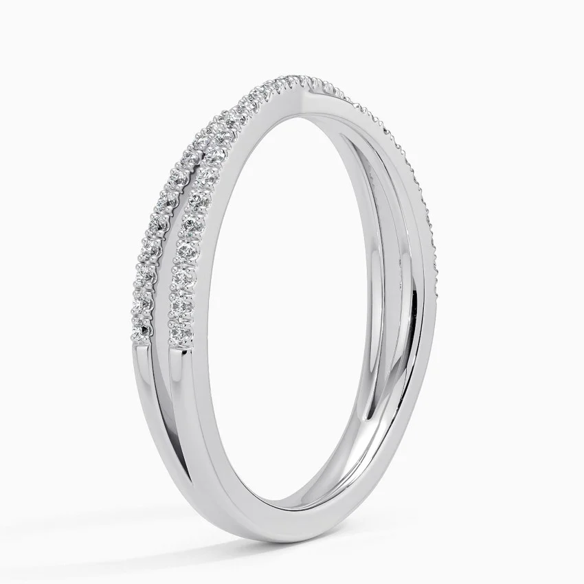 Elegant moissanite pavé band ring in white gold, minimalist and sparkling fine jewelry