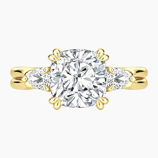 Vaelora 3 Carat Cushion Three-Stone Double Band Moissanite Ring