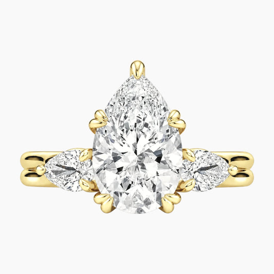 Vaelora 3 Carat Pear Three-Stone Double Band Moissanite Ring