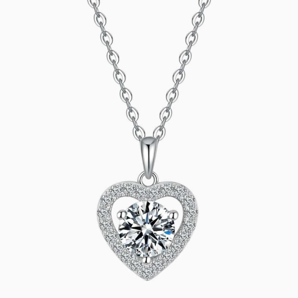 Luxurious 1ct Heart Cut Moissanite Halo Necklace