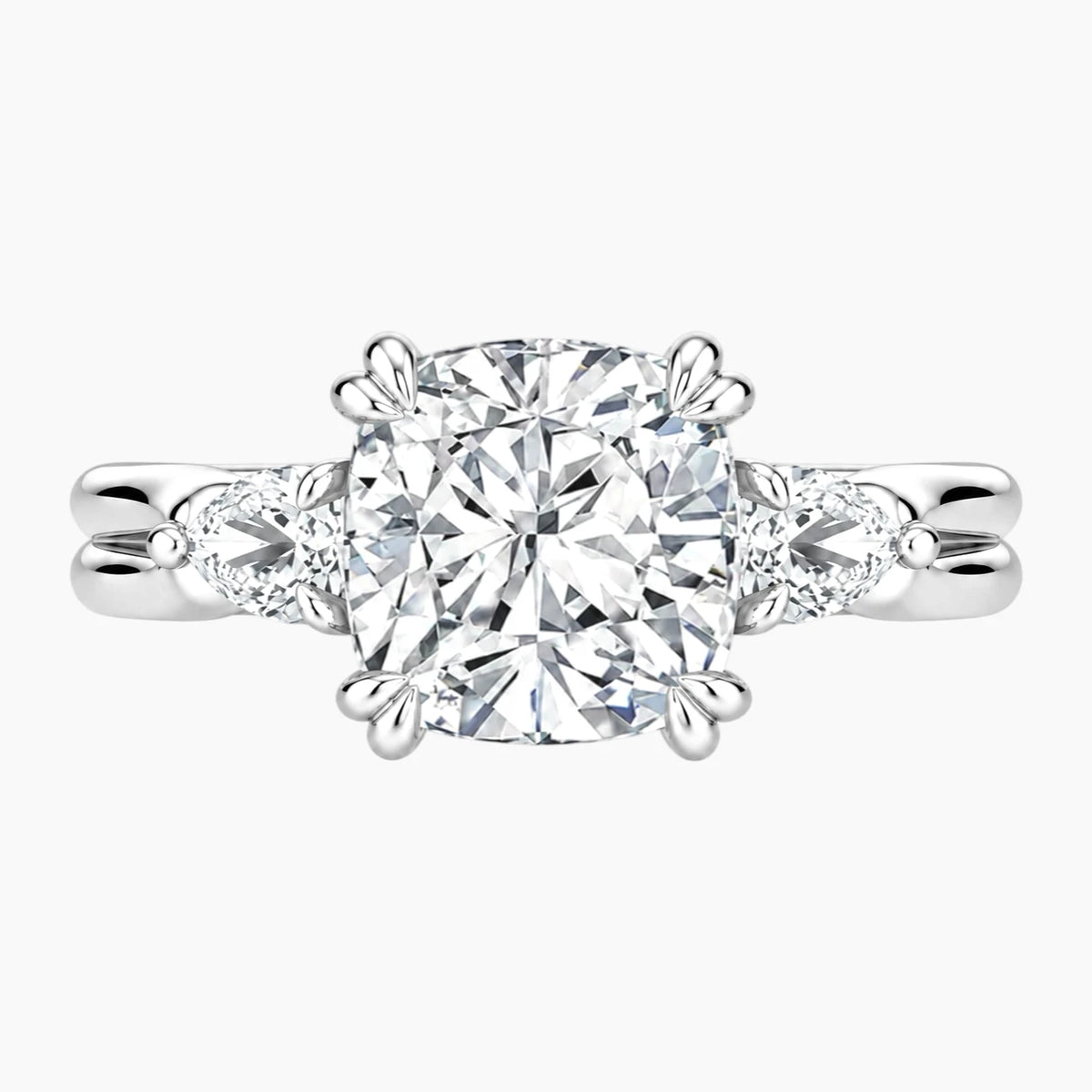 Vaelora 3 Carat Cushion Three-Stone Double Band Moissanite Ring