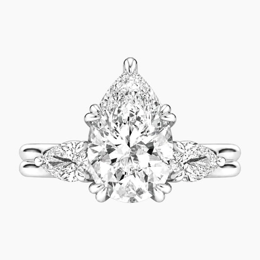 Vaelora 3 Carat Pear Three-Stone Double Band Moissanite Ring