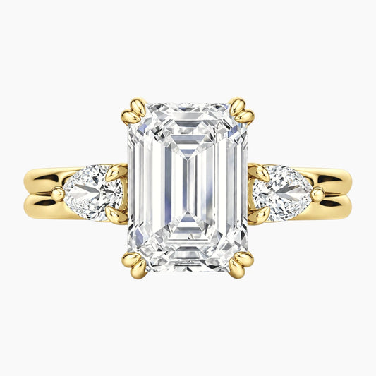 Vaelora 3 Carat Emerald Three-Stone Double Band Moissanite Ring