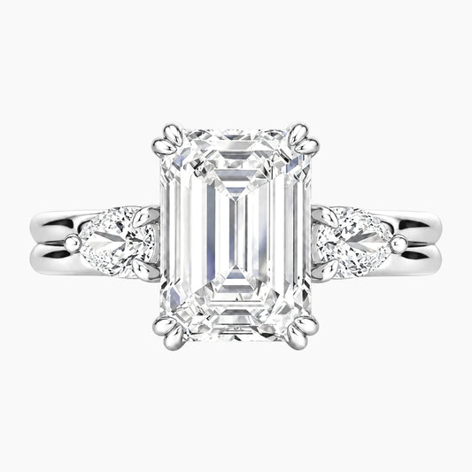 Vaelora 3 Carat Emerald Three-Stone Double Band Moissanite Ring