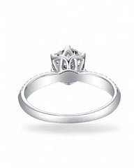 Moissanite engagement ring in silver with intricate floral crown setting