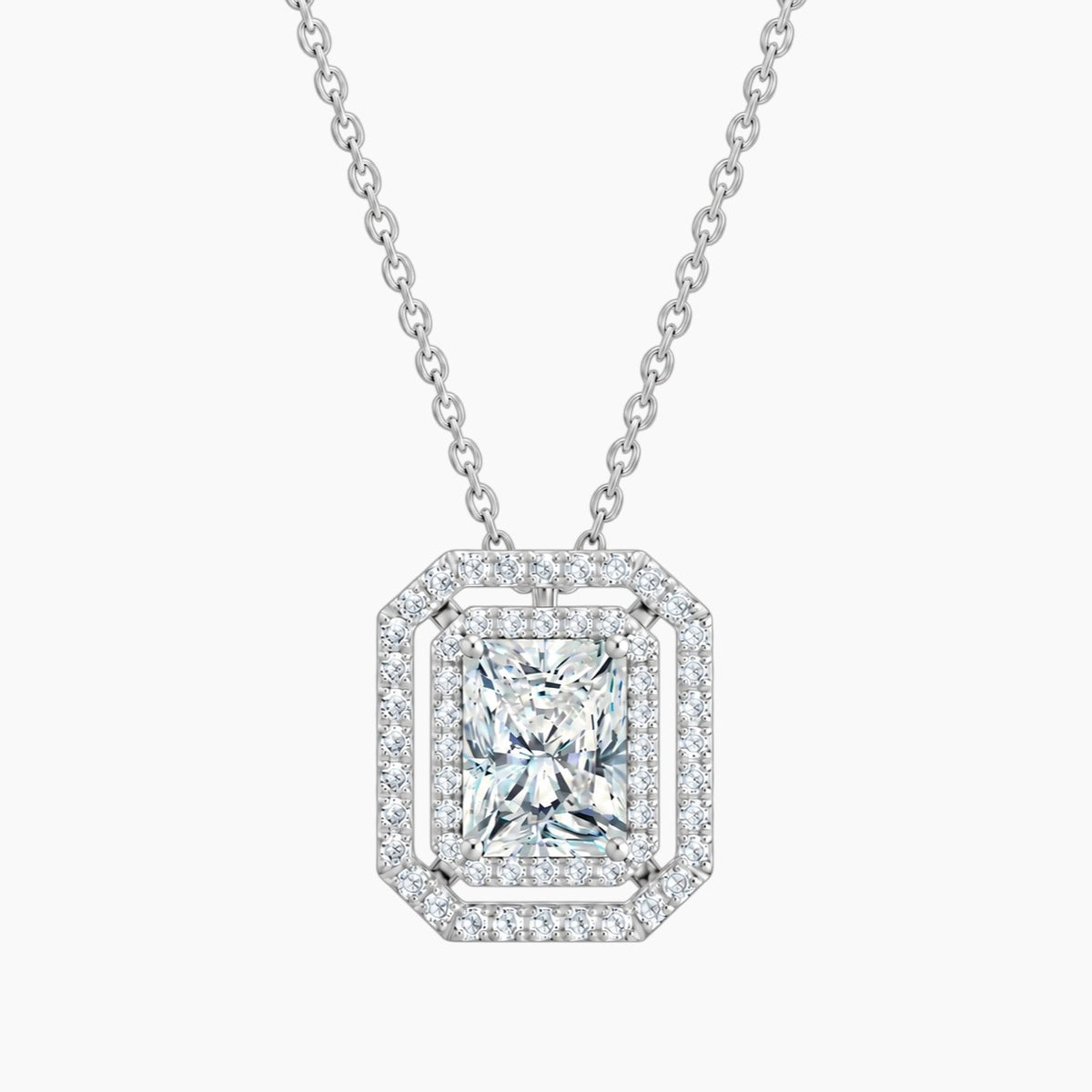 Aurélisse 1 Carat Radiant Moissanite Double Halo Necklace