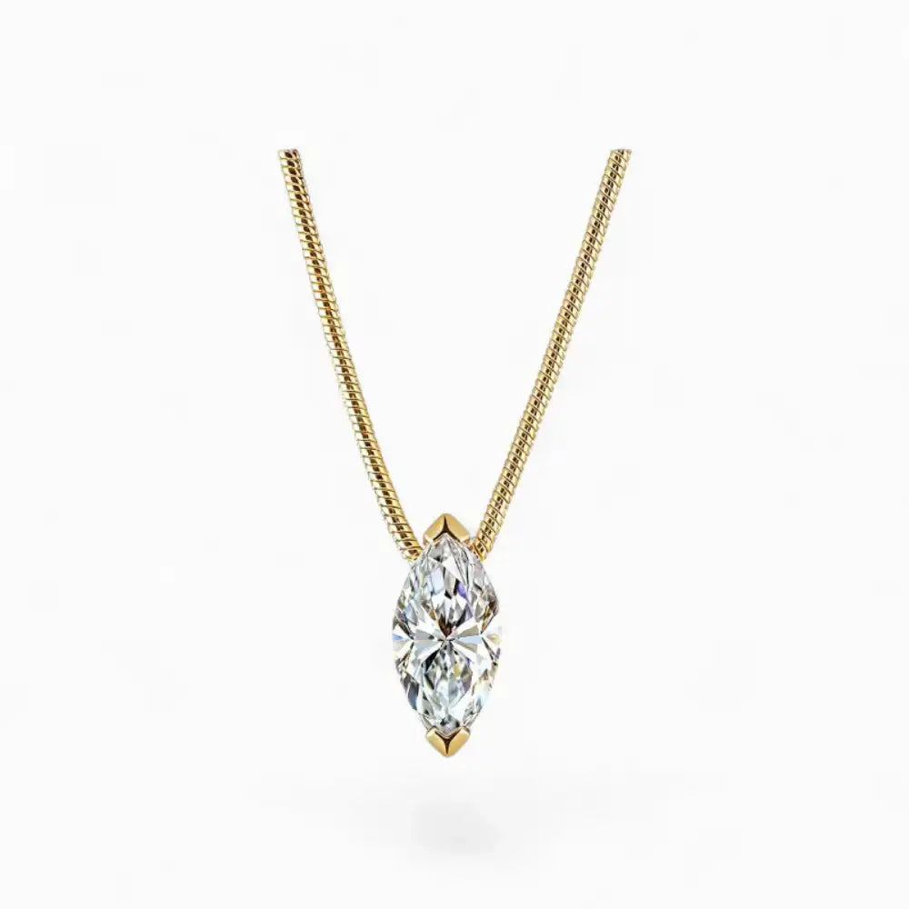 Marquise cut moissanite pendant on gold chain, minimalist fine jewelry necklace