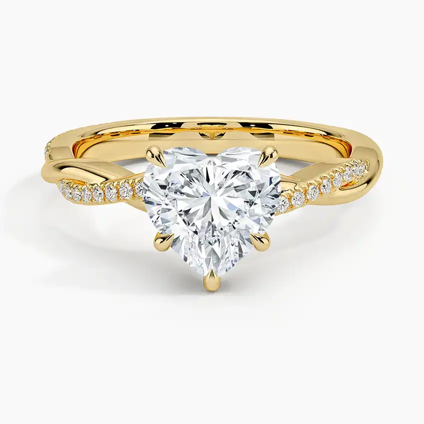 Heart-shaped moissanite gold ring with pavé band, luxury engagement jewelry