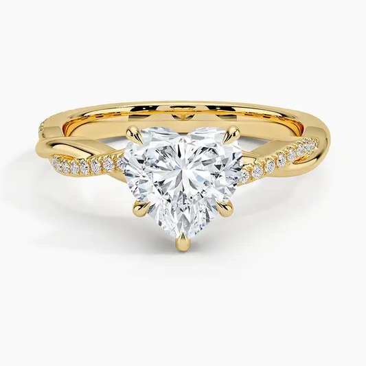 Heart-shaped moissanite gold ring with pavé band, luxury engagement jewelry