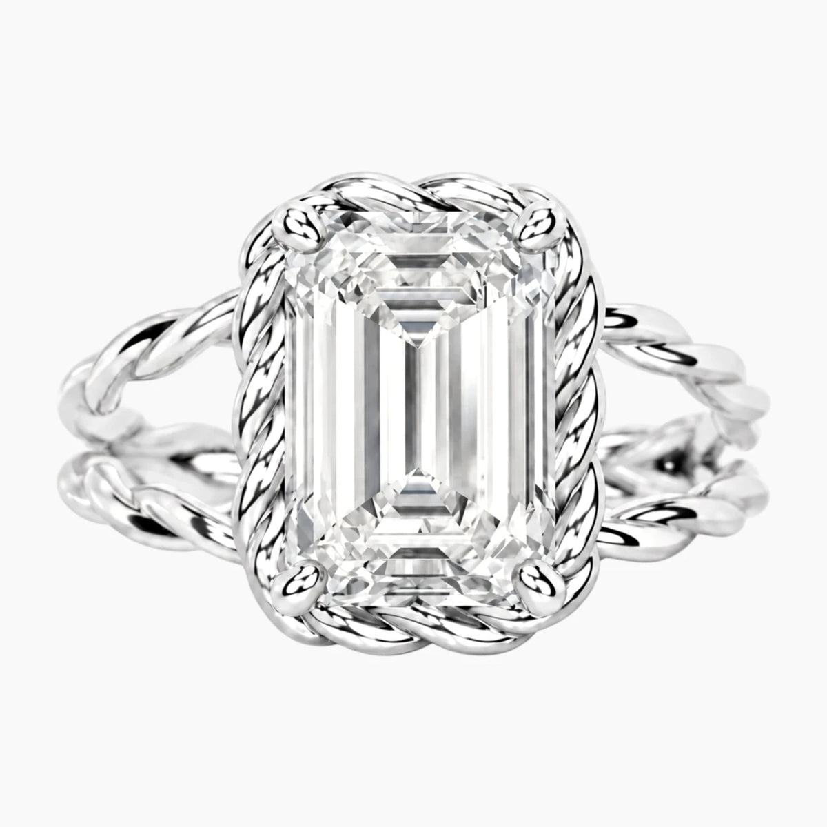 Tressa 4 Carat Emerald Moissanite Twisted Rope Ring