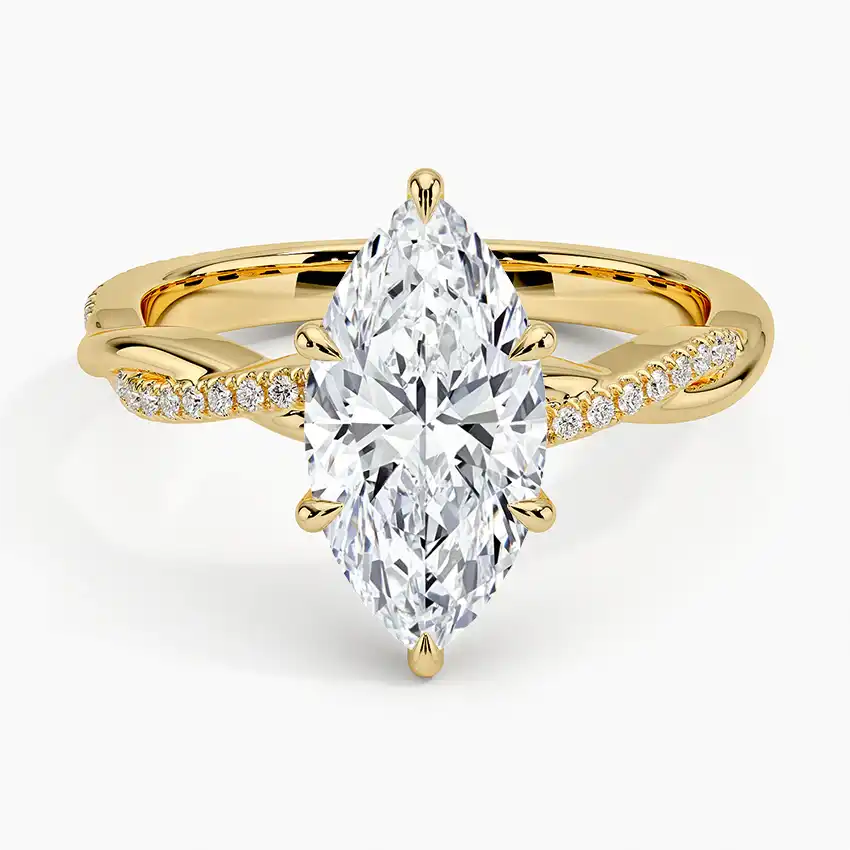 Marquise cut moissanite gold ring with twisted diamond band, luxury jewelry