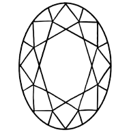 Outline of an oval moissanite gemstone with detailed faceting pattern