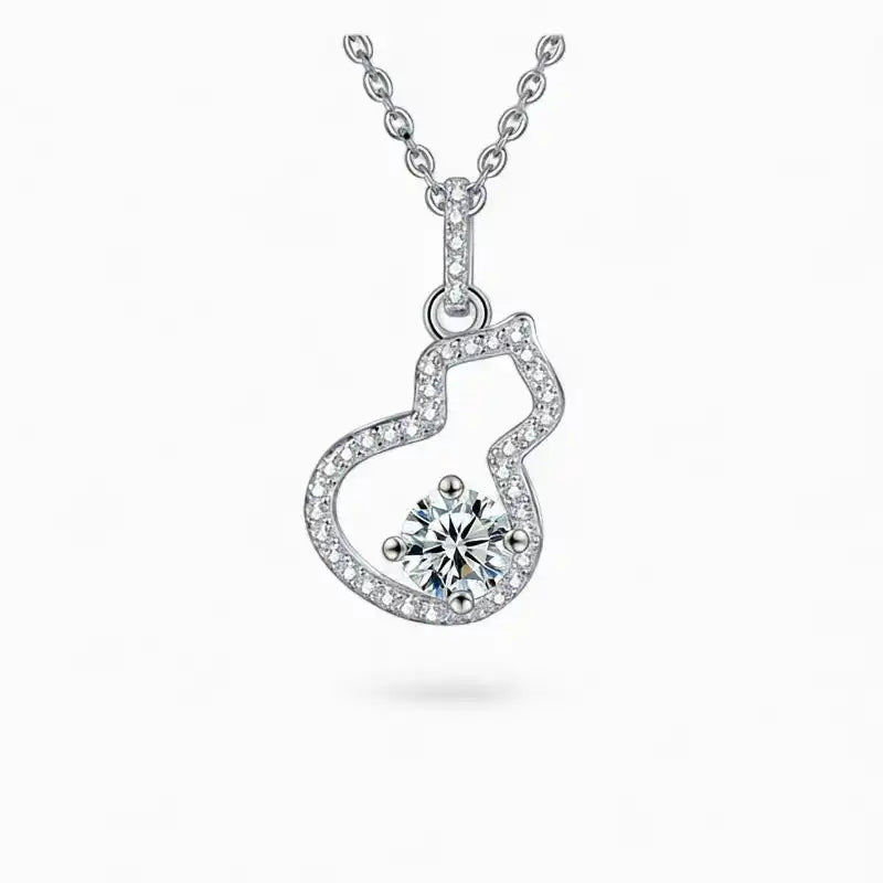 Moissanite cat outline pendant necklace with round center stone and pavé accents