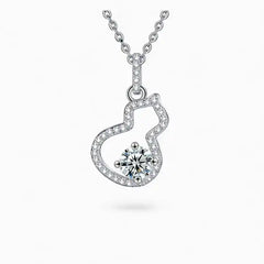 Moissanite cat outline pendant necklace with round center stone and pavé accents