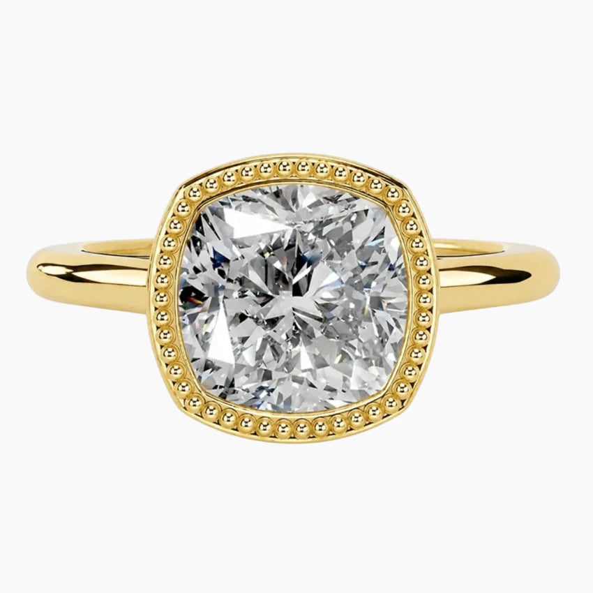 2 Carat French Milgrain Cushion Moissanite Engagement Ring