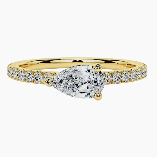 Radiant East-West Pear Moissanite Ring 0.8ct Luxury Pave Band - 18K Gold Plated