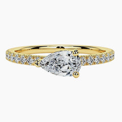 Radiant East-West Pear Moissanite Ring 0.8ct Luxury Pave Band - 18K Gold Plated