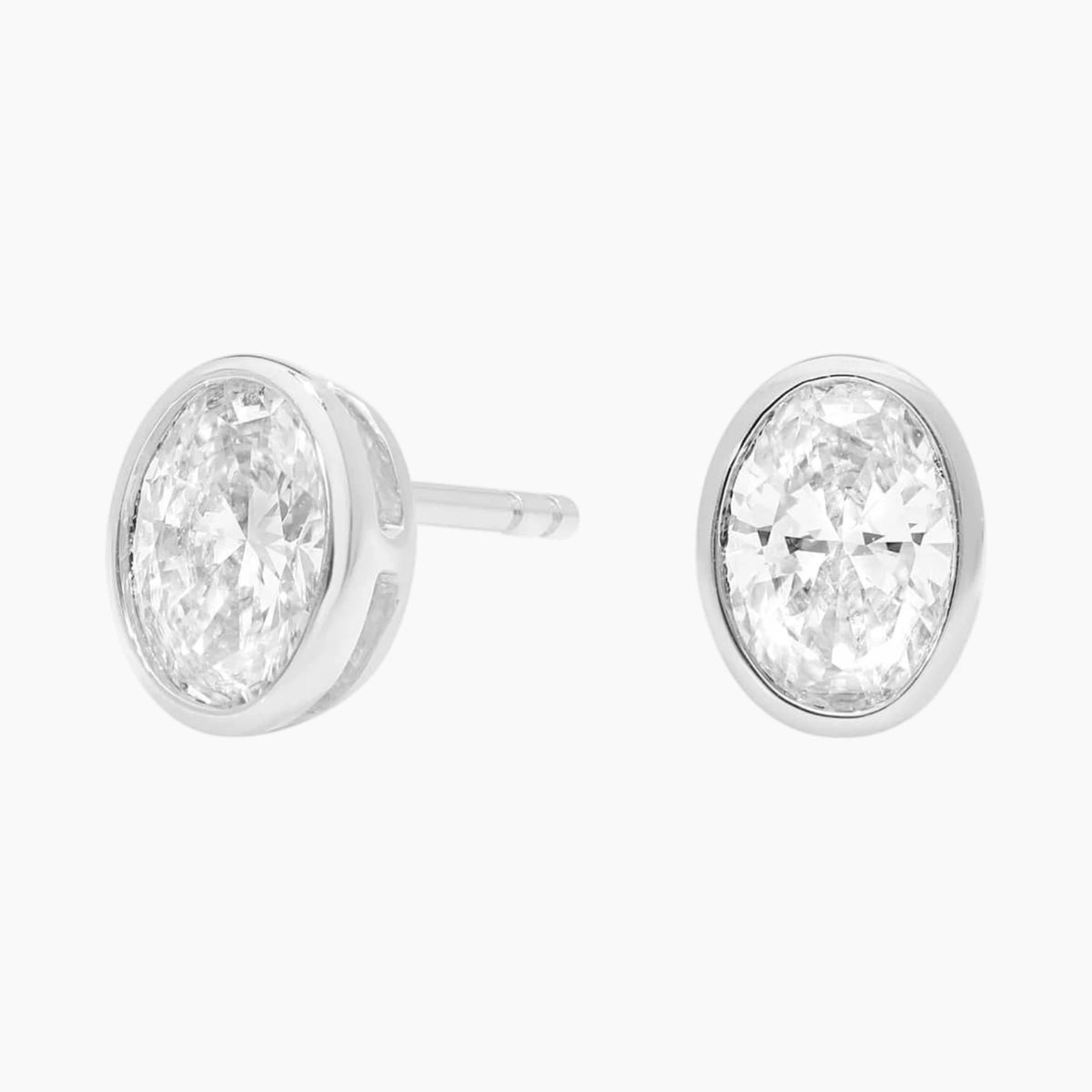 Classic Bezel Set Oval Cut Brilliant Moissanite Stud Earrings