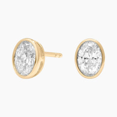 Classic Bezel Set Oval Cut Brilliant Moissanite Stud Earrings