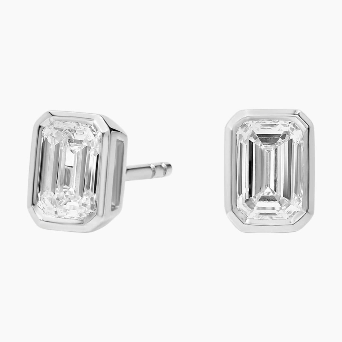 Classic Bezel Set Emerald Cut Brilliant Moissanite Stud Earrings