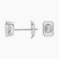 Classic Bezel Set Emerald Cut Brilliant Moissanite Stud Earrings