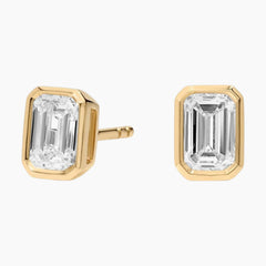 Classic Bezel Set Emerald Cut Brilliant Moissanite Stud Earrings