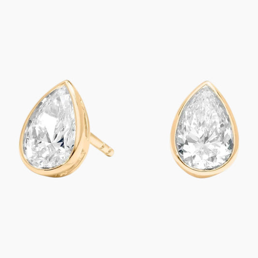 Classic Bezel Set Pear Cut Brilliant Moissanite Stud Earrings