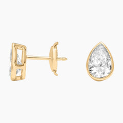 Classic Bezel Set Pear Cut Brilliant Moissanite Stud Earrings