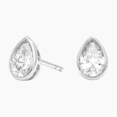 Classic Bezel Set Pear Cut Brilliant Moissanite Stud Earrings