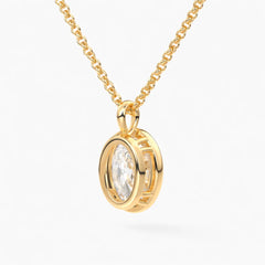 Gold chain necklace with oval moissanite pendant, premium ethical jewelry